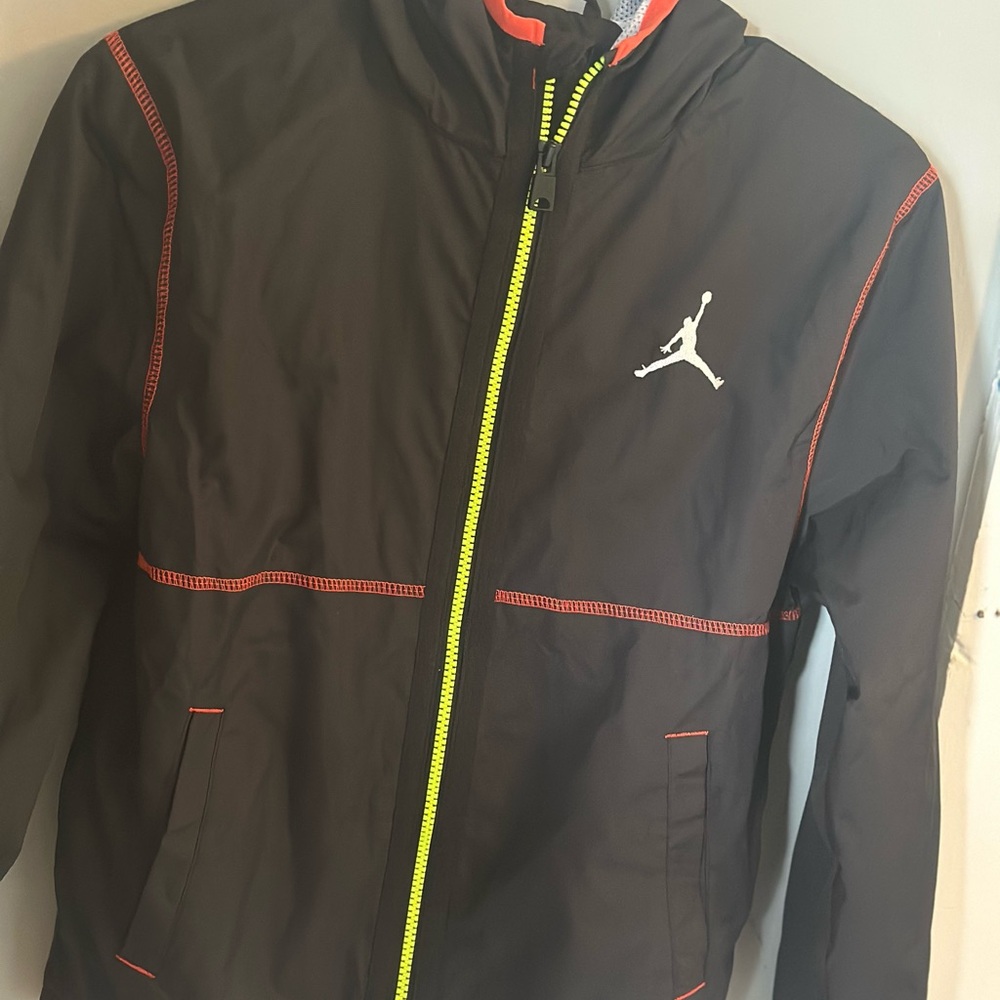 Air Jordan Black windbreaker Jacket with Neon Accents